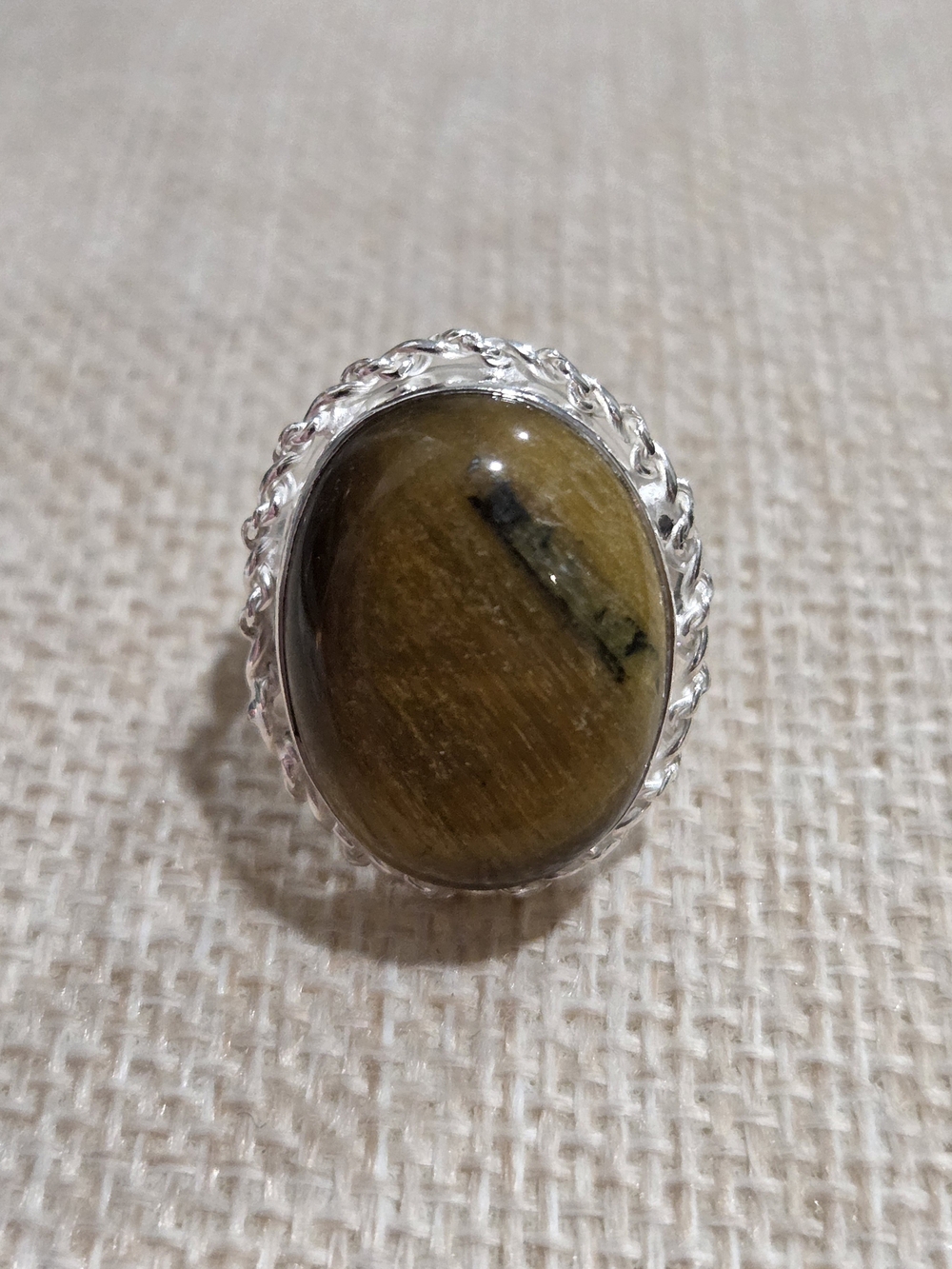 Sterling Silver Tiger's Eye Oval Statement Ring - Brown~ Size 7